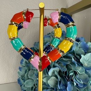 Multicolor Bamboo Heart Earrings